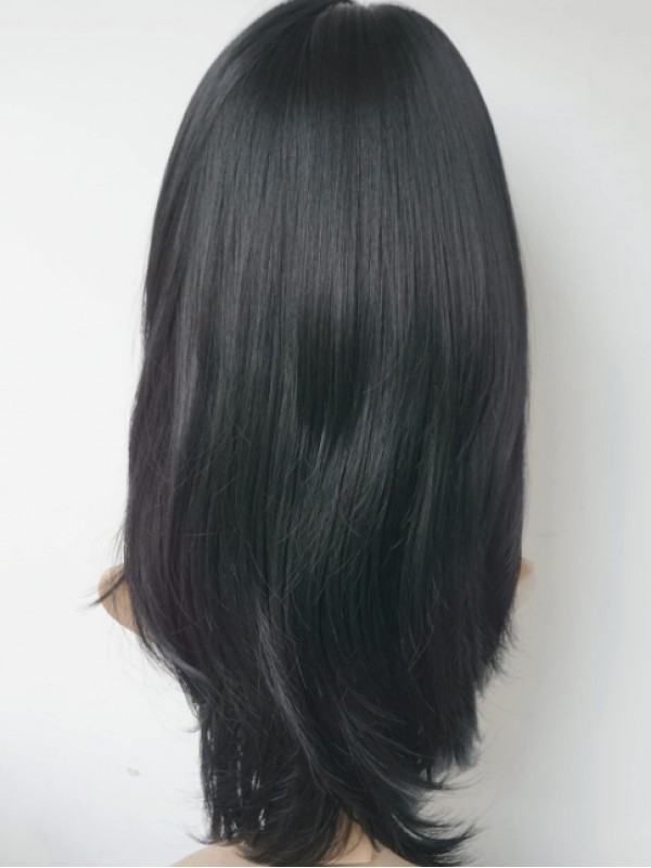 Perruques De Cheveux Humains En Couches Noires Avec Frange