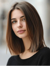 Perruques De Cheveux Humains 100 % Bruns Raides De 12 Pouces Sans Frange