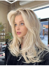 Perruques Longues En Dentelle Frontale De 16 Pouces Perruque Blonde Platine A Couches Superposées Cheveux Humains