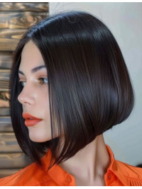Perruques De Cheveux Humains Naturels Sans Bonnet Black Bob 10" Longueur Du Menton Perruques Droites