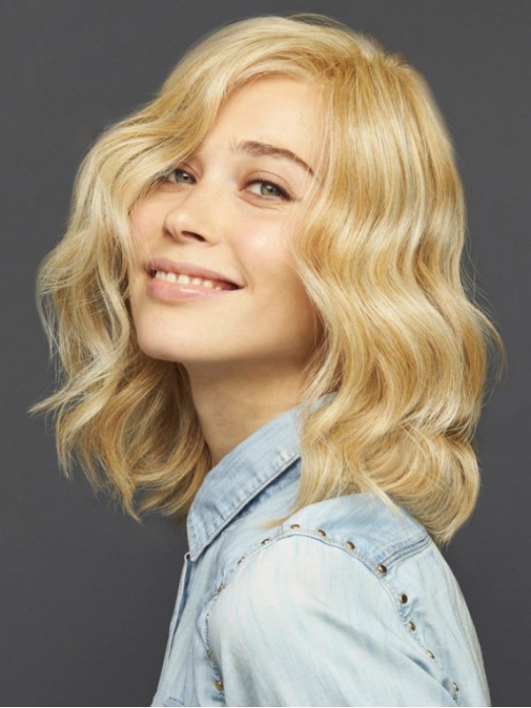 Perruque Capless Synthétique Blonde Ondulée Longueur d'Épaule