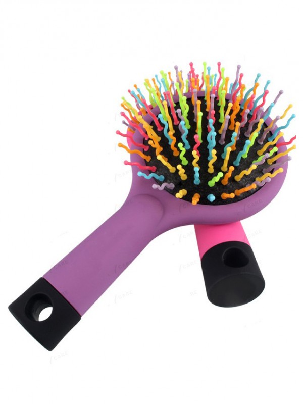 Rainbow Purple Brush Perm Peigne De Beauté Droit Ondulé Avec Miroir