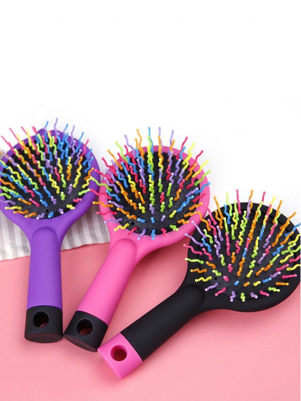 Rainbow Purple Brush Perm Peigne De Beauté Droit Ondulé Avec Miroir