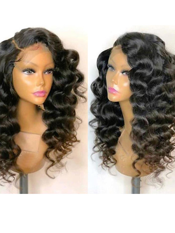 Style De Partie Libre Brazilian Hair Ondulée Noir Perruques 150% Densité Avec Des Cheveux De Bébé