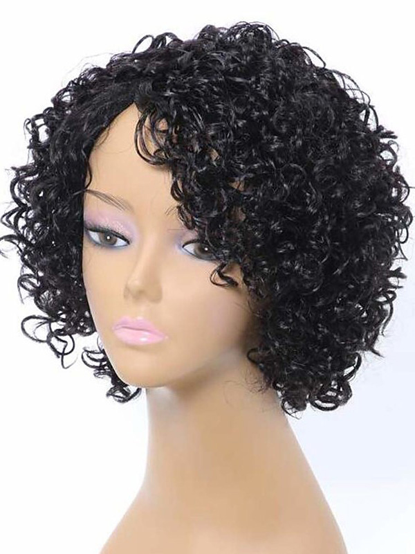 Bouclée Afro Bouclée Bob Asymmetrical Noir Naturel Party Femmes Perruques