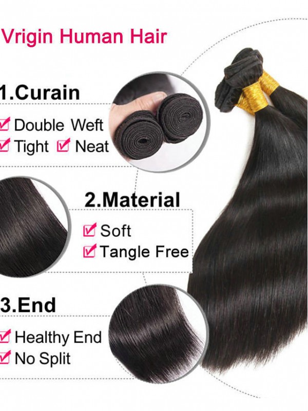 4 Paquets De Cheveux Tisse Les Cheveux Indiens Raides Extensions De Cheveux Humains Remy Cheveux Humains 100% Remy Cheveux Armure Paquets 400G