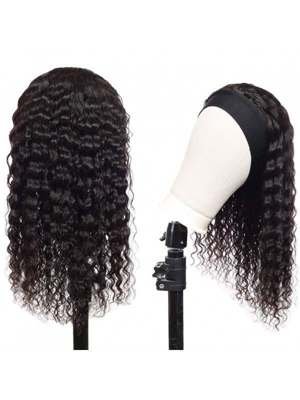 Headband Wig Deep Wave 18 Pouces Perruques De Cheveux Humains Aucun Perruques Avant De Lacet