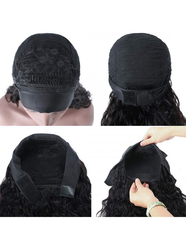 Perruque De Bandeau De Vague D'Eau Sans Partie De Cheveux Humains Brésiliens Perruque Sans Colle De Couleur Naturelle Avec Bandeau Attaché