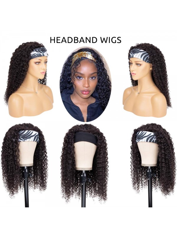 Perruque De Cheveux Humains Bandeau Pour Femmes Noires Perruque De Cheveux Humains Bouclés Profonds