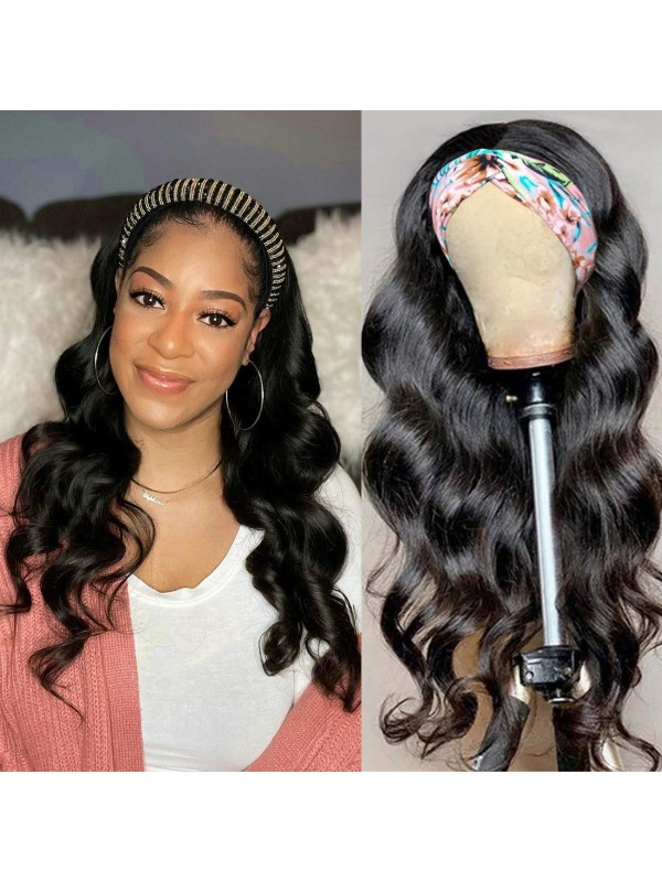 Body Wave Longue Perruque Ondulée Noire Pour Femmes Noires Perruque Sans Colle Avec Bandeau Attaché