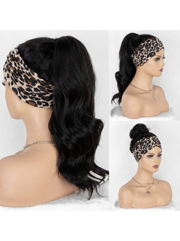 Body Wave Longue Perruque Ondulée Noire Pour Femmes Noires Perruque Sans Colle Avec Bandeau Attaché