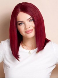 Meilleures Perruques De Cheveux Humains Rouge Cerise 12" Lace Front