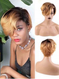 Perruques Coupe Pixie Courtes Droites Lace Front Perruques De Cheveux Humains