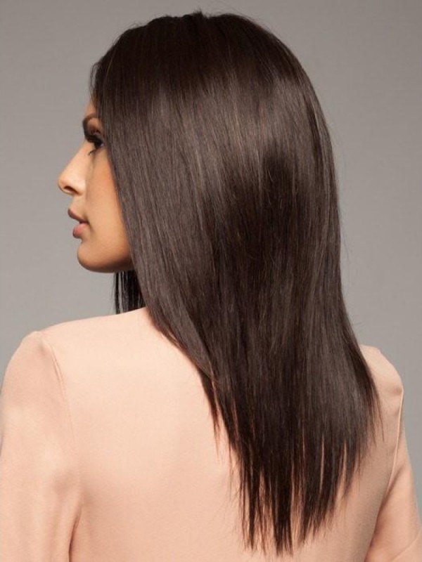 Perruques De Cheveux Humains En Dentelle Avec Raie Au Milieu En Couches De 16"
