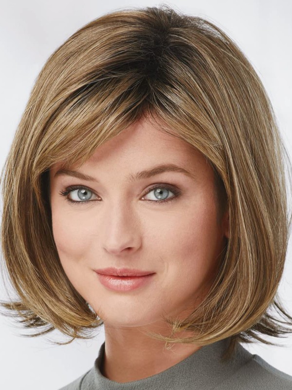 Perruques De Cheveux Humains Droites Mi-longues Brunes Bob