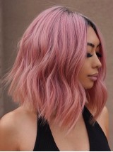 Perruque Cheveux Humains Rose Full Lace Avec Séparation Moyenne