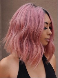 Perruque Cheveux Humains Rose Full Lace Avec Séparation Moyenne
