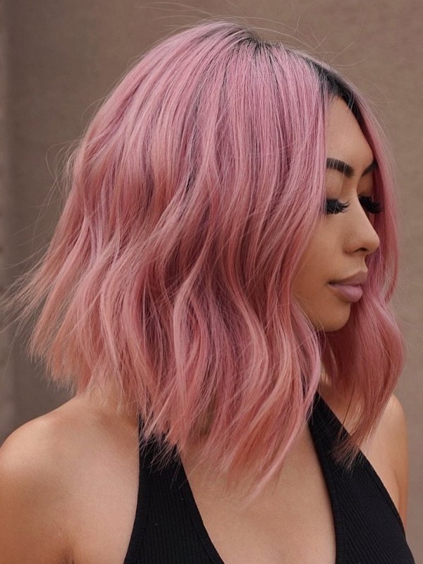 Perruque Cheveux Humains Rose Full Lace Avec Séparation Moyenne