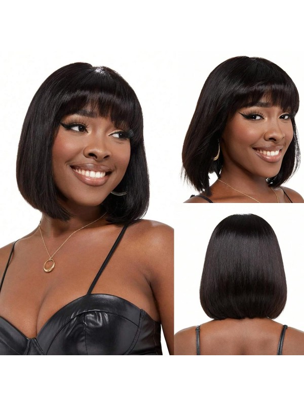 Bob Court De Couleur Naturelle Avec Des Perruques De Cheveux Humains De Frange Pour Les Femmes Noires