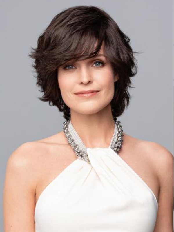 Perruque Pour Femme Ondulée Boycuts Brown Remy Perruques De Cheveux Humains