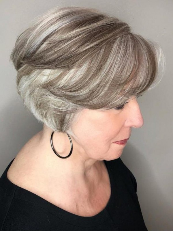 Perruques De Cheveux Humains Courtes En Dentelle Avant 8" Gris Bob Coiffure
