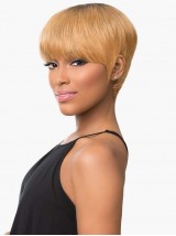 Perruques De Cheveux Humains Coupe Pixie Tout Droit Avec Frange