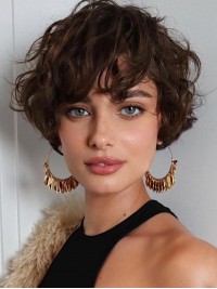 Perruques Courtes Ondulées Remy En Cheveux Humains Pour Femmes De 8"