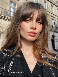 Perruques De Cheveux Humains Remy Longues Et Lisses Avec Frange