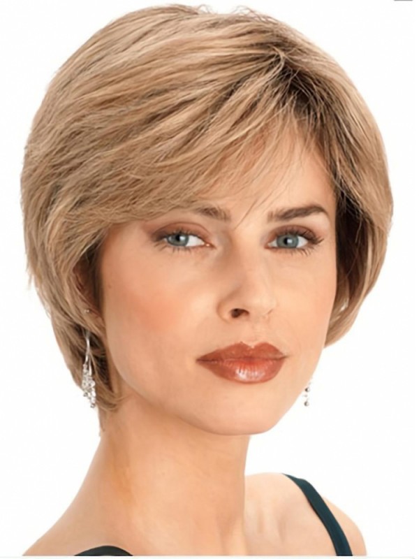 Perruques De Cheveux Humains Droites Blondes Coupe Classique Courte