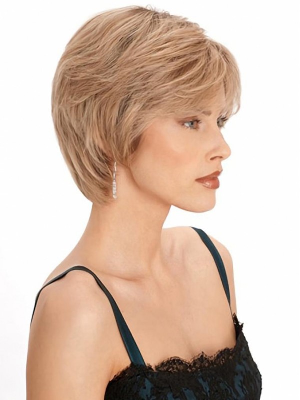 Perruques De Cheveux Humains Droites Blondes Coupe Classique Courte