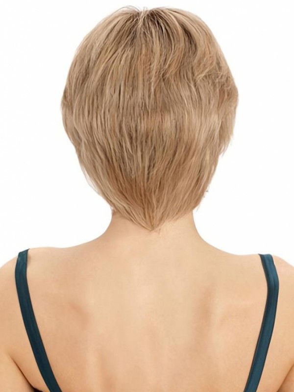 Perruques De Cheveux Humains Droites Blondes Coupe Classique Courte