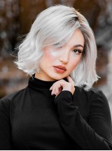 Perruque Blonde Platine Ondulée De 12" Longueur Menton Cheveux Humains