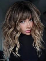 Perruques De Cheveux Humains Remy Avec Franges Brunes De 16"