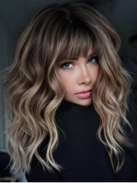 Perruques De Cheveux Humains Remy Avec Franges Brunes De 16"