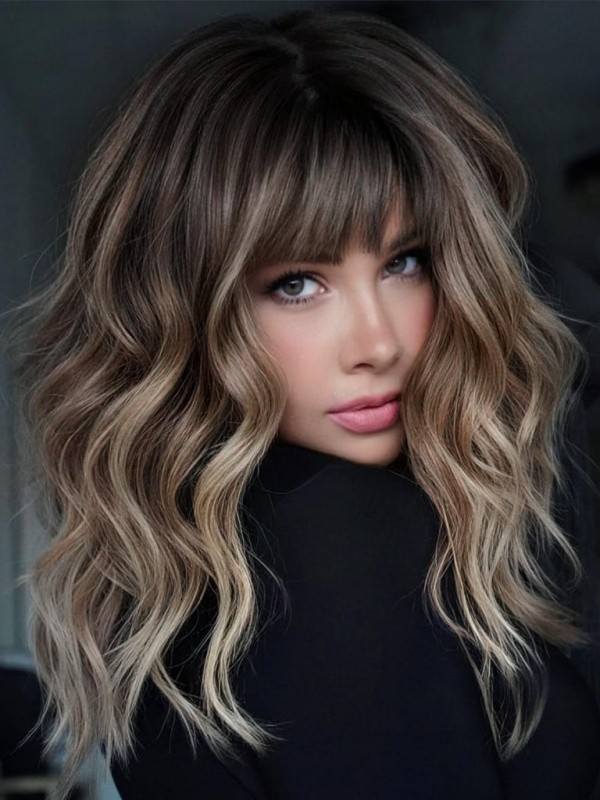 Perruques De Cheveux Humains Remy Avec Franges Brunes De 16"