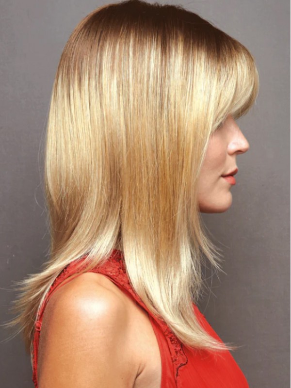 Perruques Longues Blondes 100 % Cheveux Humains Avec Frange Pour Femmes