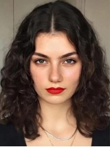 Perruques En Cheveux Humains Bouclés Brun Foncé De 14" Dentelle Devant
