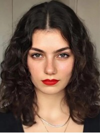 Perruques En Cheveux Humains Bouclés Brun Foncé De 14" Dentelle Devant