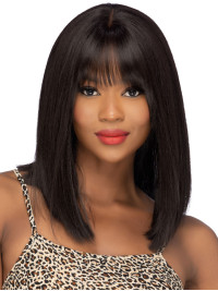 Perruques En Cheveux Humains Avec Frange Et Dentelle Frontale De 14"