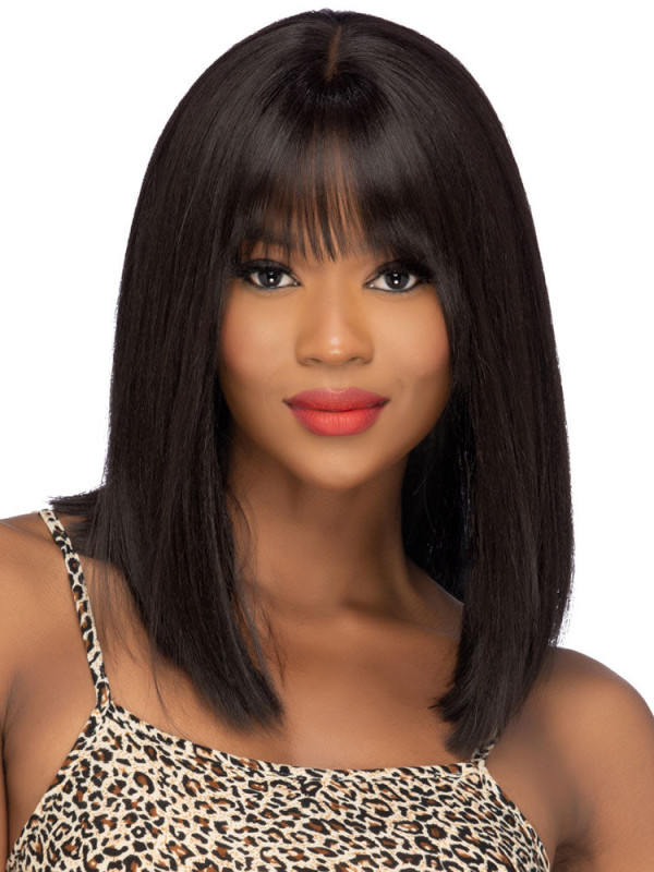 Perruques En Cheveux Humains Avec Frange Et Dentelle Frontale De 14"