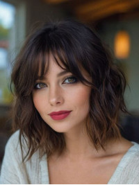 Perruques Ondulées En Cheveux Humains Monofilament Ombré/Bicolore Avec Frange De 12"