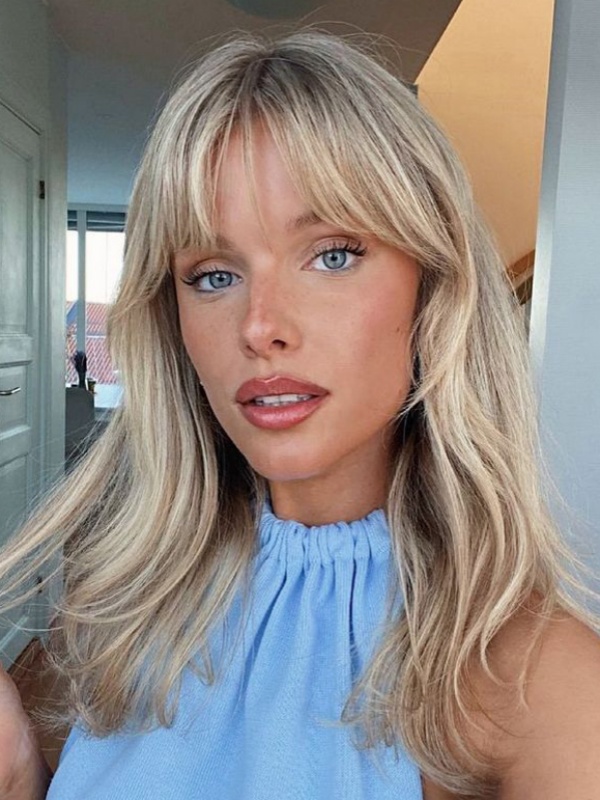 Perruques En Cheveux Humains Avec Frange Perruques Blondes Longues Et Lisses
