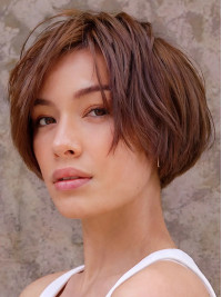 Perruques Courtes Auburn Remy En Cheveux Humains Coupe Au Carré Raides 8"