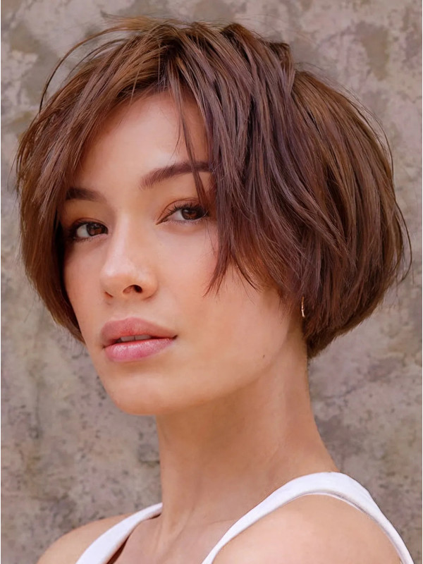 Perruques Courtes Auburn Remy En Cheveux Humains Coupe Au Carré Raides 8"