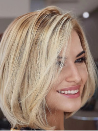 Perruques Blondes Coupe Au Carré Cheveux Humains Remy Longueur Menton 12" Raides