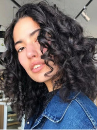 Perruques Mi-longues Bouclées 100 % Cheveux Humains Noires De 14" Sans Frange