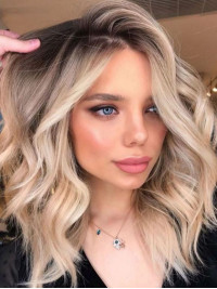 Perruques Ondulées Sans Colle En Cheveux Humains Ombrés De 16"