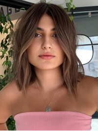 Perruques Capless En Cheveux Humains Bruns Longueur Epaule Sans Frange 14" Pour Femmes
