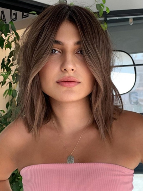 Perruques Capless En Cheveux Humains Bruns Longueur Epaule Sans Frange 14" Pour Femmes