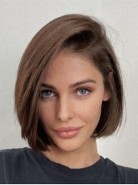 Perruque Bob Brune 10" Cheveux Humains Remy Lisses